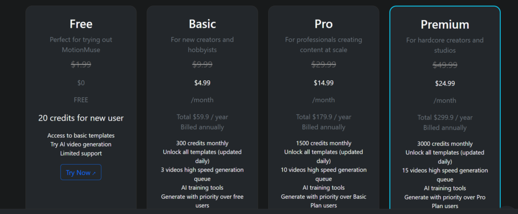 MotionMuse AI Pricing